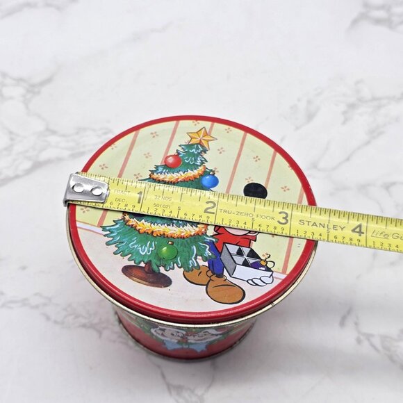 Vintage Disney Mickey Minnie Christmas Tree Round Tin Box Container Hong Kong - Picture 8 of 8